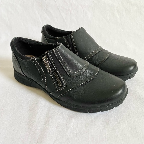 Earth Origins Shoes Earth Origins Nila Black Leather Shoes Slipon Side Zip Closure Womens 7m